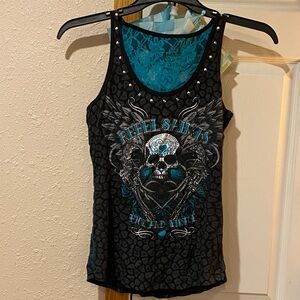 Sinful Black and Blue Graphic Tank Top